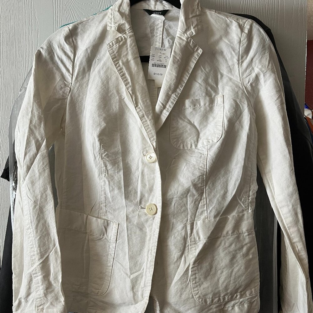 NWT J. Crew Womens White Long Sleeve Notch Lapel Two-Button Blazer Size 0